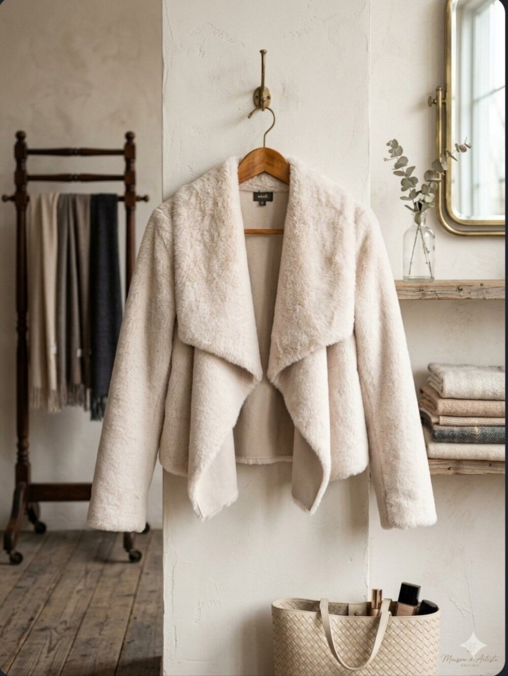 Women's Faux Fur Open-Front Jacket - Cream